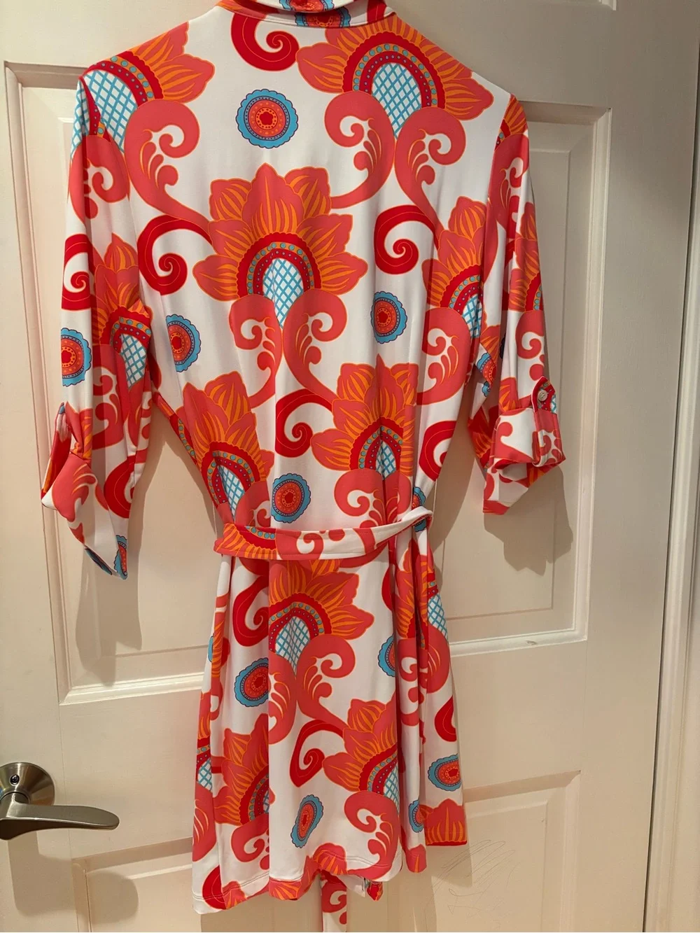 Vibrant Floral Shirt Midi Dress in Orange & White - Picture 3 of 4